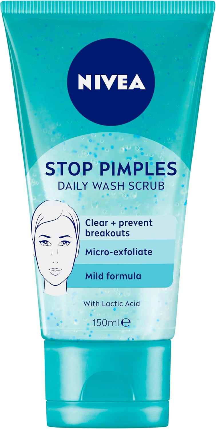 NIVEA Stop Pimples Daily Face Wash & Scrub 150ml | with Magnolia Extract & Lactic Acid | For Acne-Prone Skin & Oily Skin | Clear and Prevent Breakouts
