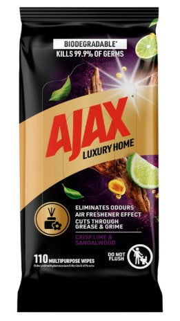 Ajax Luxury Multipurpose Cleaning Wipes 110 Pack – Crisp Lime & Sandalwood Scent