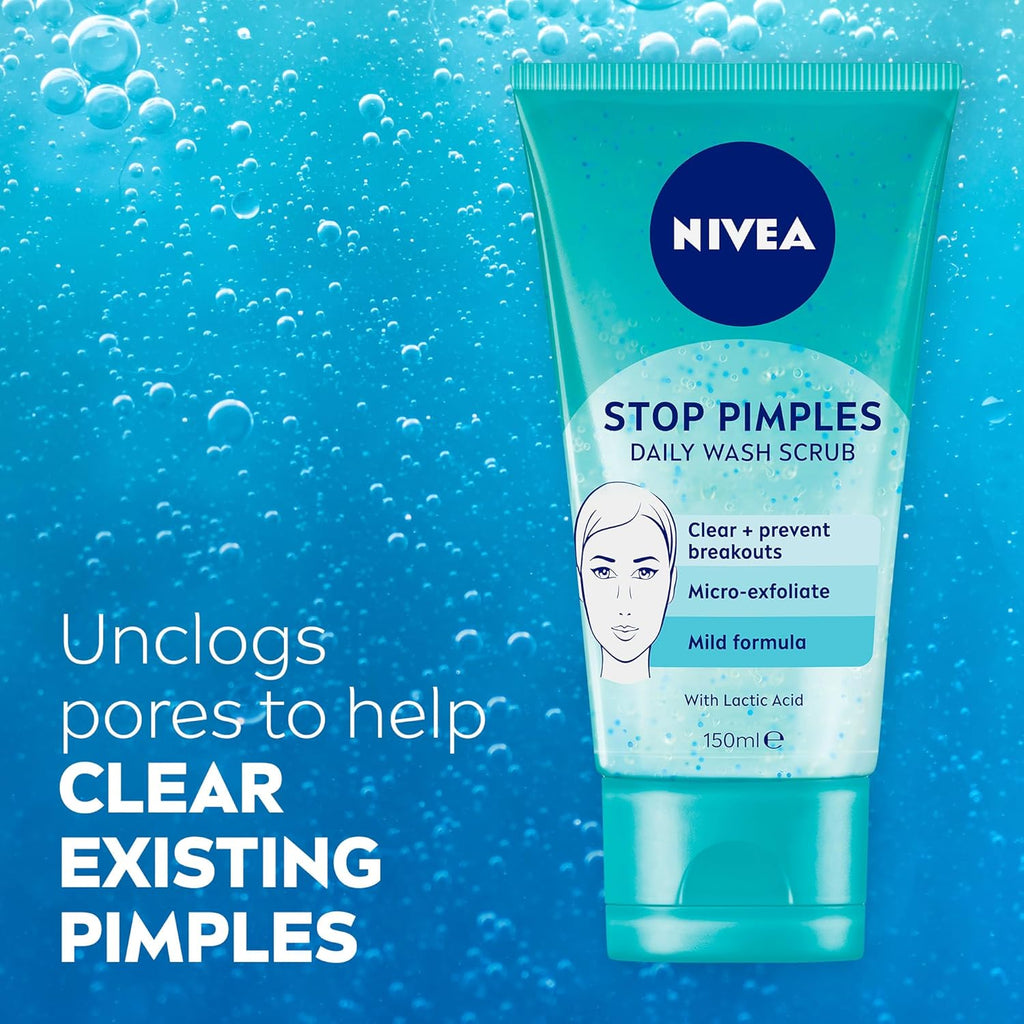 NIVEA Stop Pimples Daily Face Wash & Scrub 150ml | with Magnolia Extract & Lactic Acid | For Acne-Prone Skin & Oily Skin | Clear and Prevent Breakouts