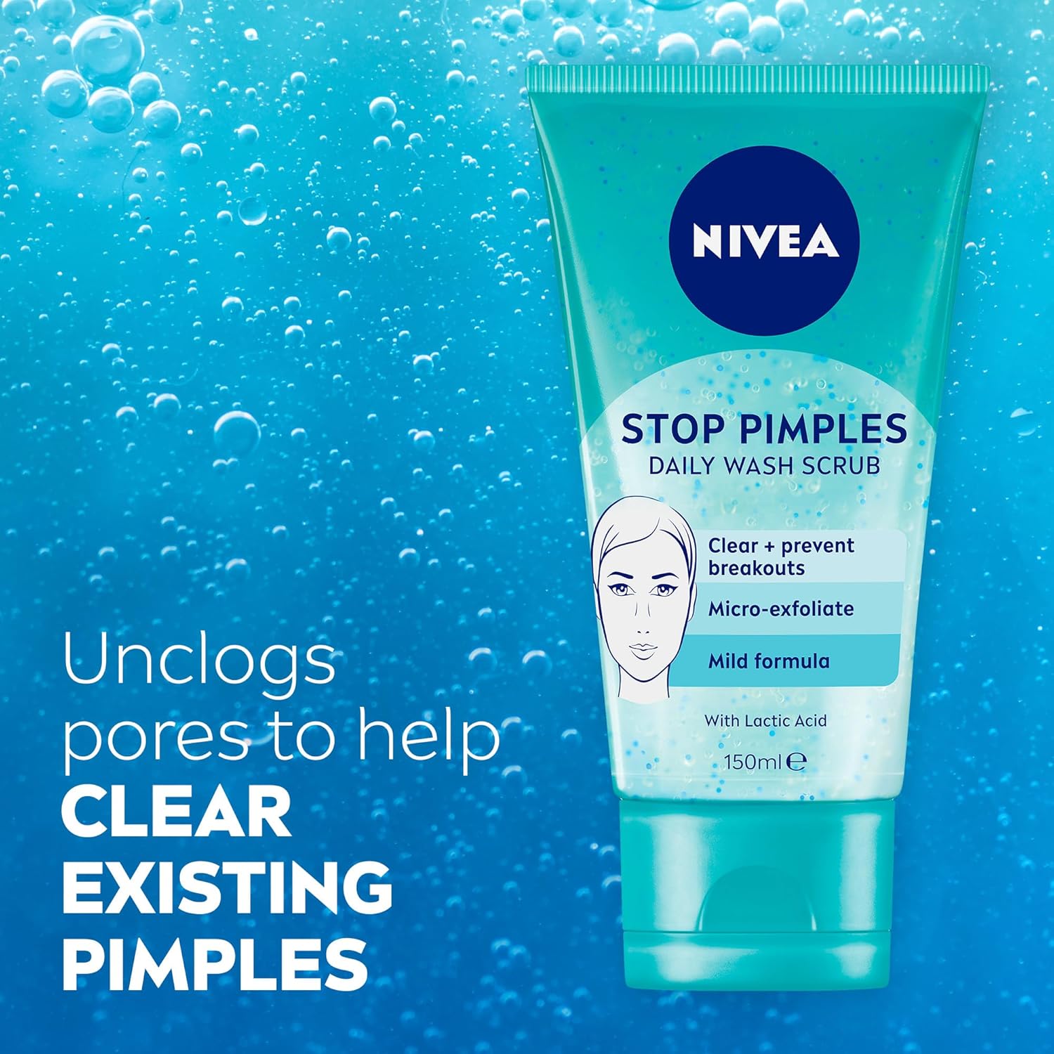 NIVEA Stop Pimples Daily Face Wash & Scrub 150ml | with Magnolia Extract & Lactic Acid | For Acne-Prone Skin & Oily Skin | Clear and Prevent Breakouts